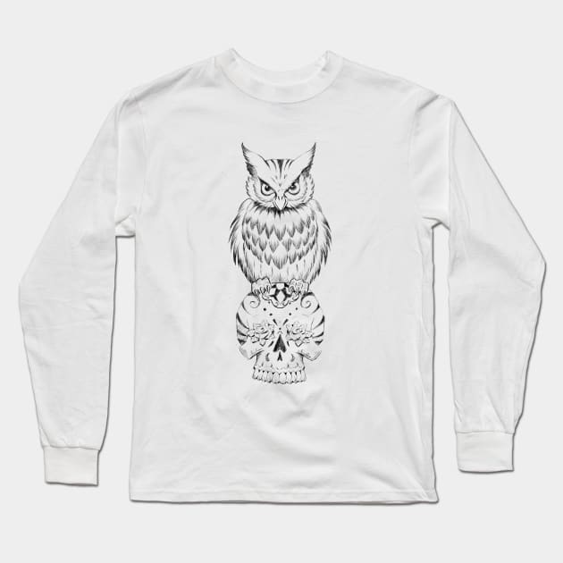 owl and sugar skull Long Sleeve T-Shirt by Paul_Abrams